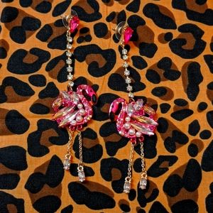 NWOT Betsey Johnson Dangly Flamingo Earrings